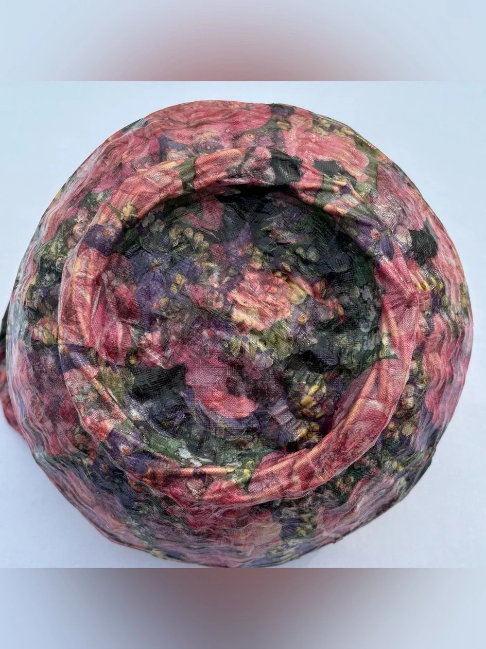 Vtg Handmade Decoupage Woven Basket Floral Catchall Bowl Pink Cottagecore Shabby